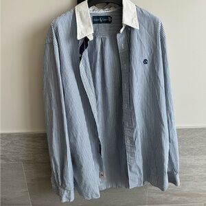 Men’s Ralph Lauren Button Down Blue White Stripe Shirt Large